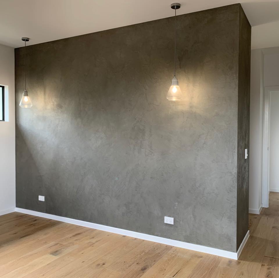 venitian plaster - grey accent wall